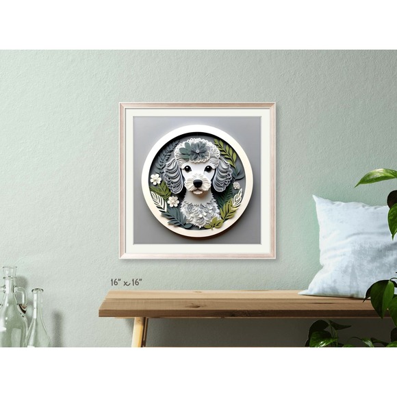 Miniature Poodle Papercut Art: 12x12 Gray Mini Poodle Pet Portrait Digital Print - Picture 4 of 7